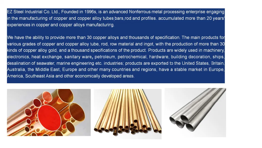 ASTM B111 C70600 C68700 C44300 Seamless Brass Admiralty Copper Nickel Water Tube Heat Exchanger/Condenser Pipe