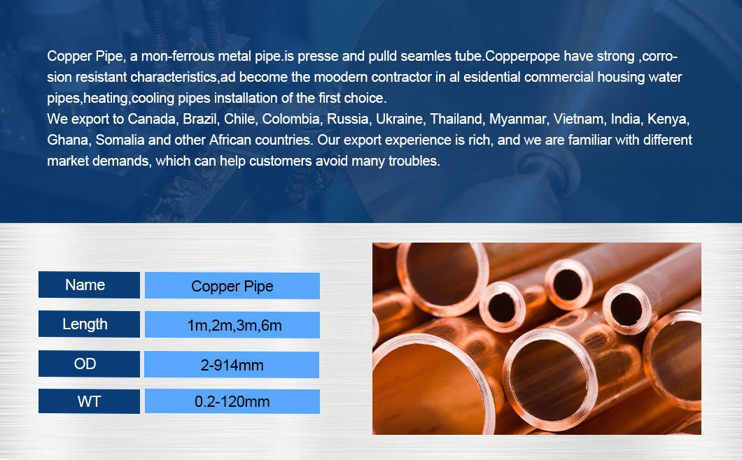 China Customized Size C10700 C10200 T2 C1100p C10500 M1 Copper Pipe and Tube for Sale