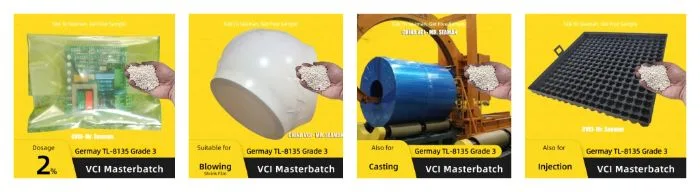 Tl-8135 Grade 3 China Factory Price Plastic PP PE White Metallic Vci Masterbatch for Injection Blowing Casting