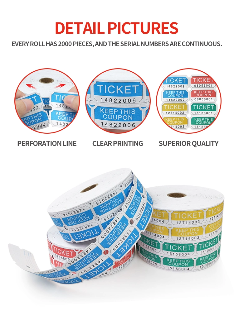 Printing Paper Carnival Roll Raffle Lottery Arcade Game Redemption Tickets