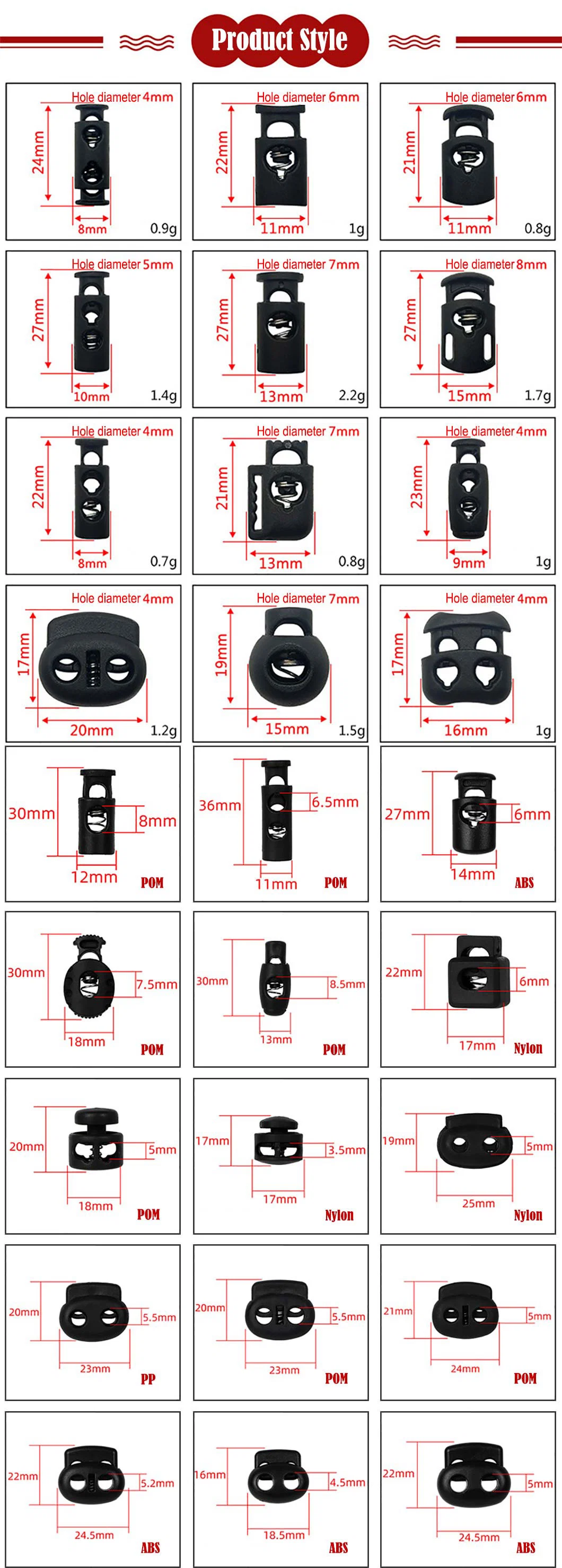 Multiple Colour Plastic PP Hanging Anti-Slip Adjustable Spring Cord Lock Stopper for Drawstring Hoodie