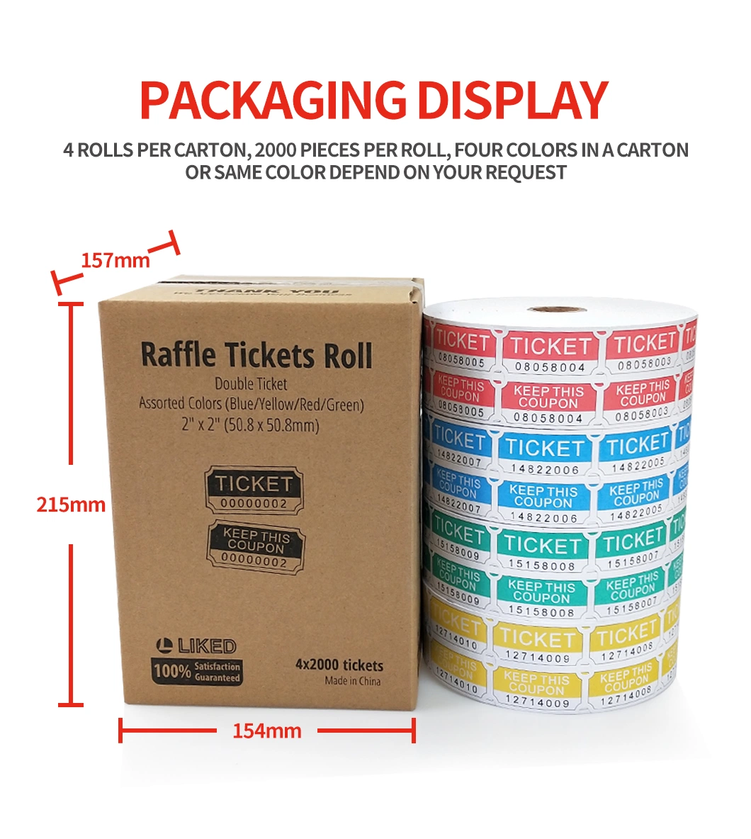 Printing Paper Carnival Roll Raffle Lottery Arcade Game Redemption Tickets