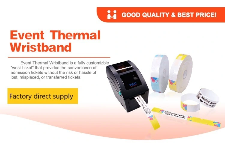 Thermal Paper One Time Wristbands Strape for Park Access Control Ticket OEM Printing with Black Mark at Back Side