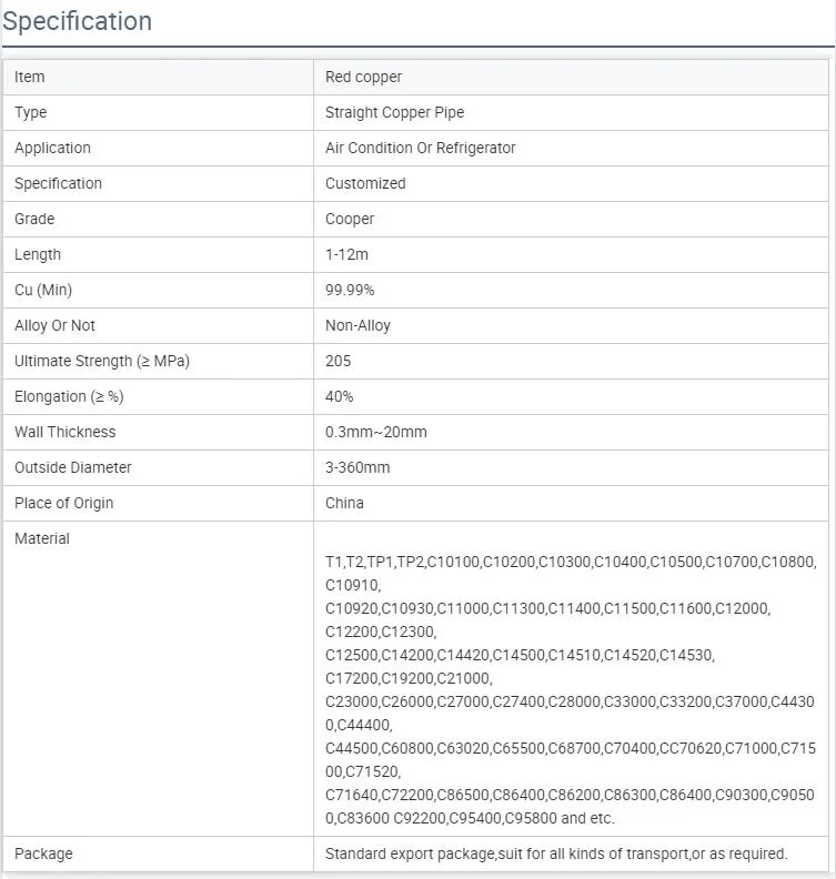 Factory Selling Customized C14500 Tellurium Copper Tube Pipe for Air Conditioner