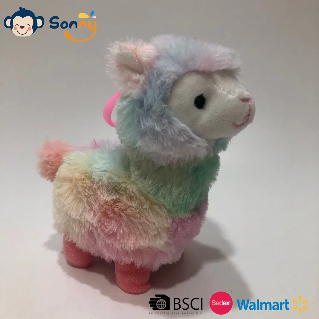 Small Size Voice Recording &amp; Repeating Plush Tie Dye Llama Key Chain Toy Stuffed Alpaca