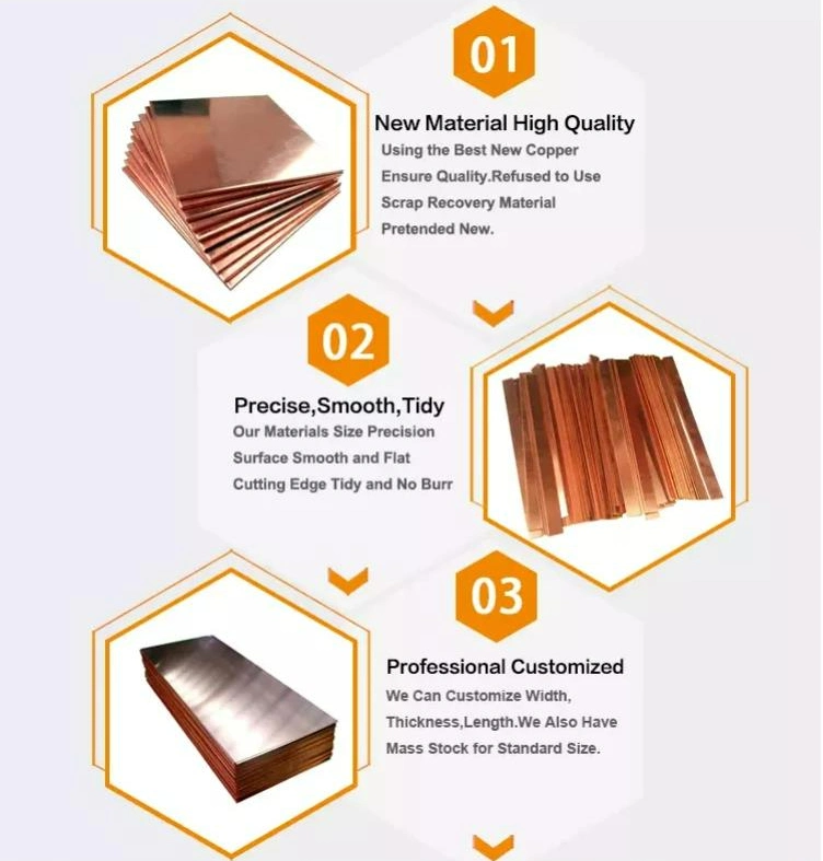 Copper Plate Sheet Pure Electrolytic Copper Cathode C10100/C10200/C10300 Copper Sheet 99.99% Manufacturer Customized 99.99 Pure Bronze Pure Copper Sheet Plate