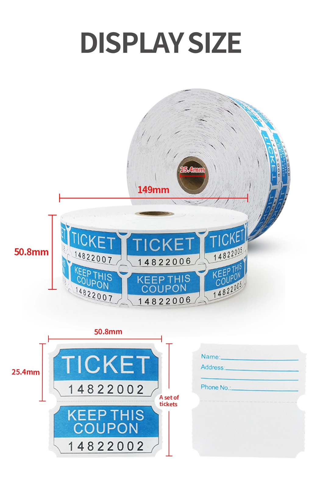 Printing Paper Carnival Roll Raffle Lottery Arcade Game Redemption Tickets