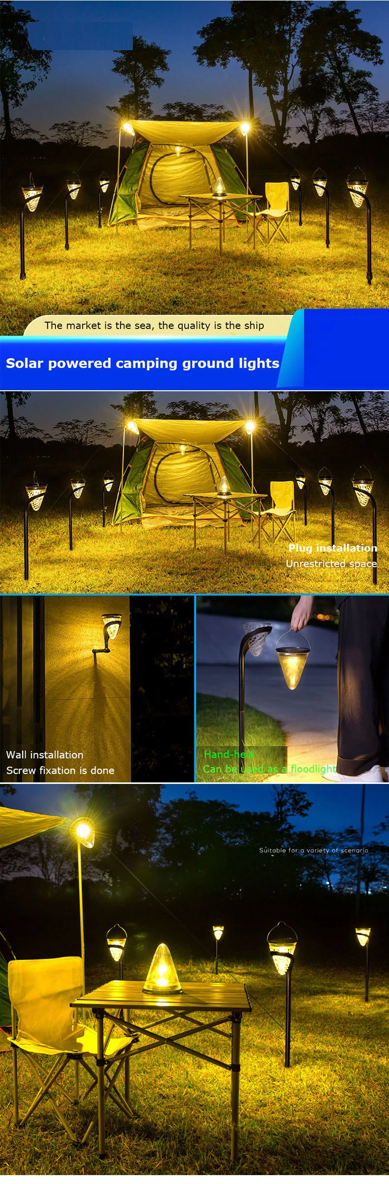 High Quality Outdoor Waterproof LED Solar Power Hand Camping Light for Decorative Courtyard Landscape Garden Pathway