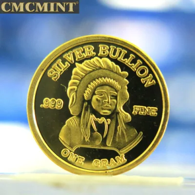 1 grammo di oro placcato puro argento Buffalo indiano rotondo B2