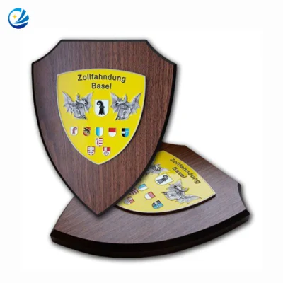Metal Trophy Wall Award targhe Honor Shields Sport 20-25 cm E placca di legno con schermatura in acciaio inox