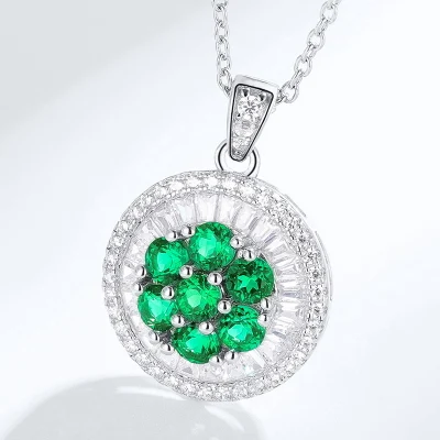 925 Gemstone Sterling Silver Green con pendente a fiori in Zircon 3A Bling lucido Lab realizzato smeraldo Collana pendente