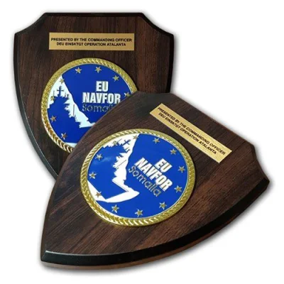 YC Gift Factory Custom Company Medaglia Premio di metallo logo tedesco Polizia Governo Dipartimento souvenir in legno Shield Plaque