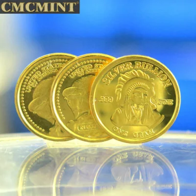 1 grammo di oro placcato puro argento Buffalo indiano rotondo B2