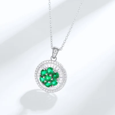 925 Gemstone Sterling Silver Green con pendente a fiori in Zircon 3A Bling lucido Lab realizzato smeraldo Collana pendente