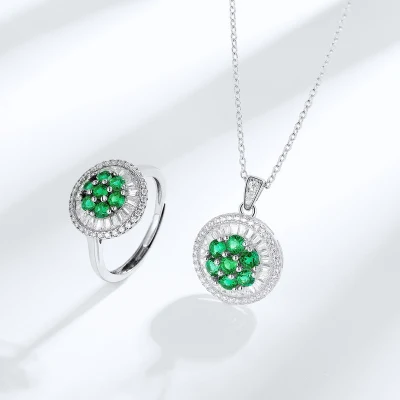 925 Gemstone Sterling Silver Green con pendente a fiori in Zircon 3A Bling lucido Lab realizzato smeraldo Collana pendente