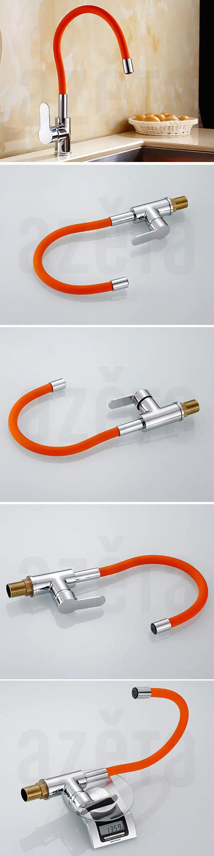 Single Handle Silicone Flexible Hose Brass Kitchen Sink Water Mixer Tap