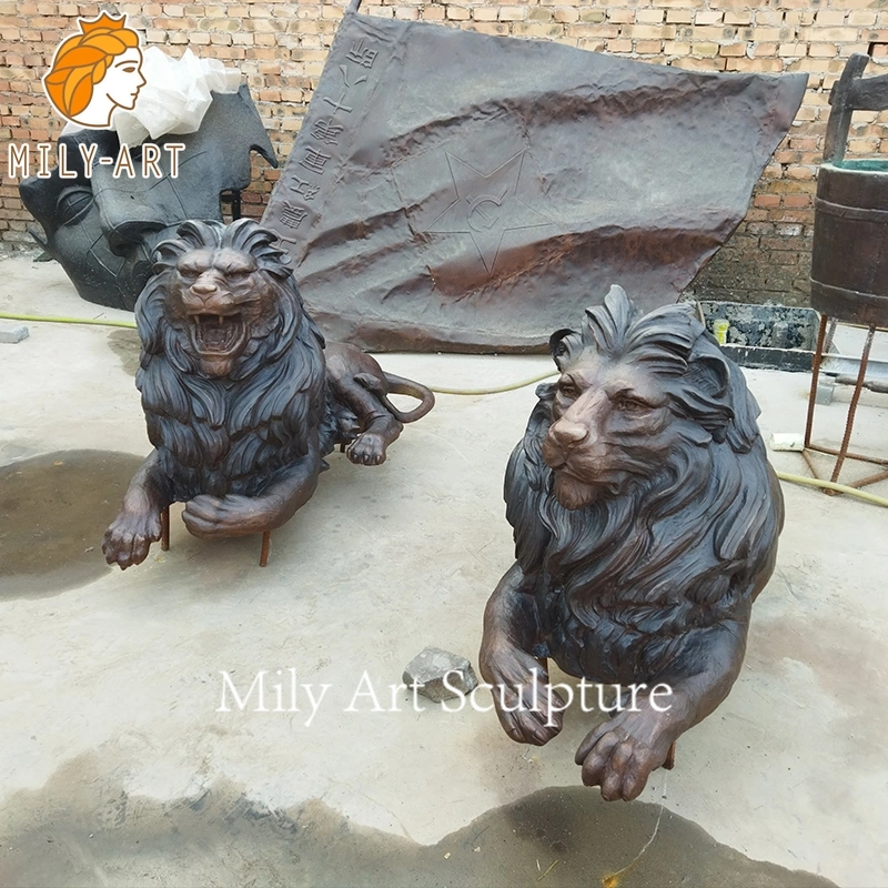 Life Size Outdoor Garden Casting Bronze Pairs of Lying Lion Statues