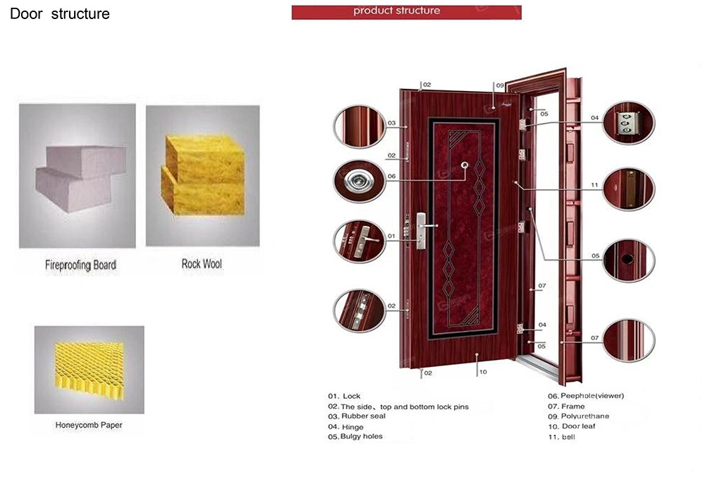 Copper Color Main Safety Entrance Door Designs Home with Golden Color Handle