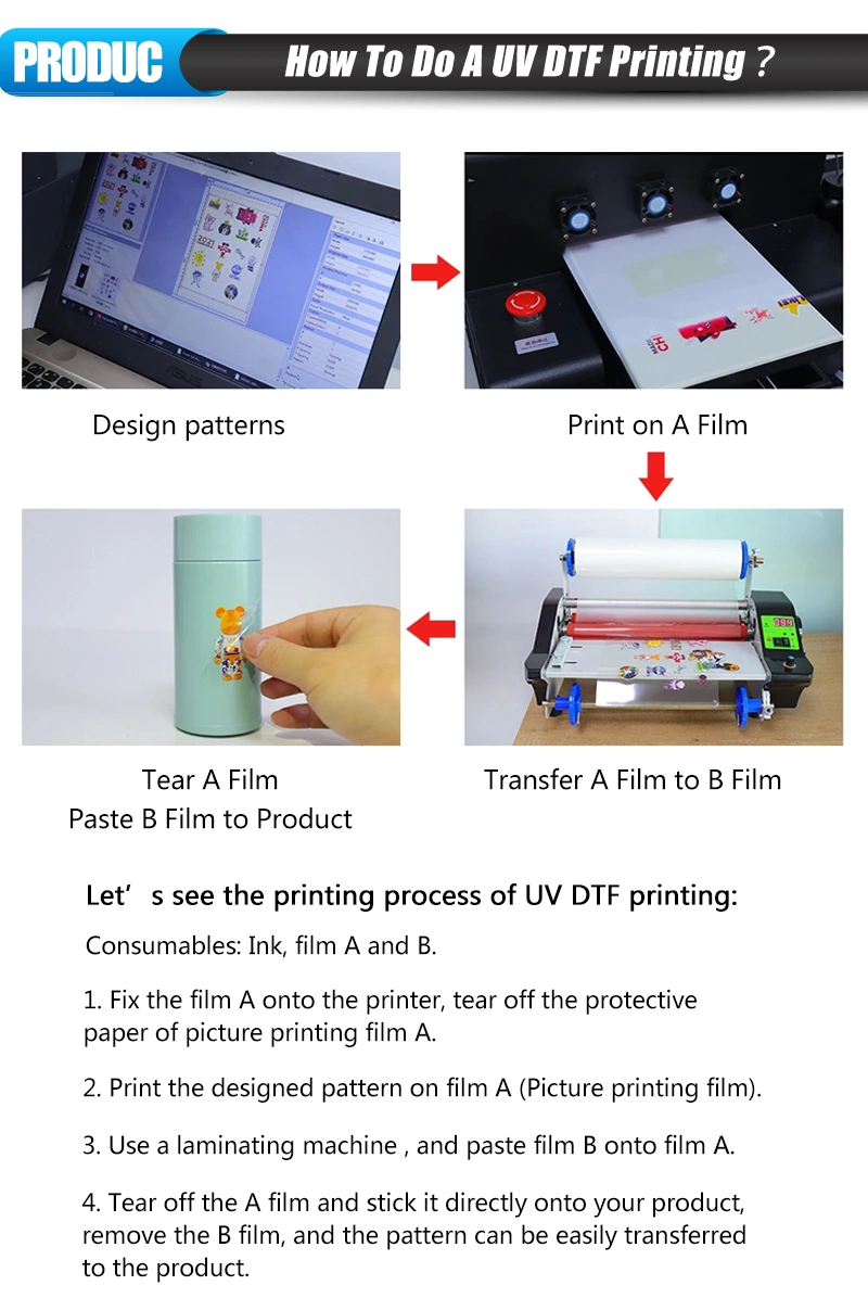 I3200 UV Dtf Printer Inks A3+Laminating Dtf UV Transfer Roll Ab Film Ink Vivid Color
