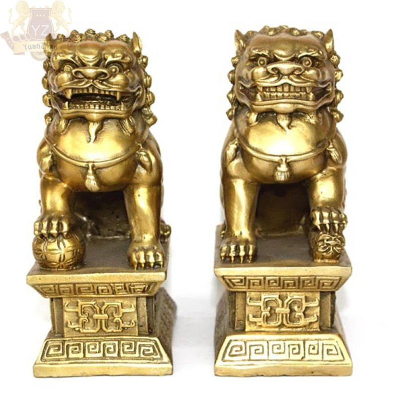 Large Bronze Pairs of Chinese Foo Dog Statues Brass Chinese Lions Animal Statue Sculpture