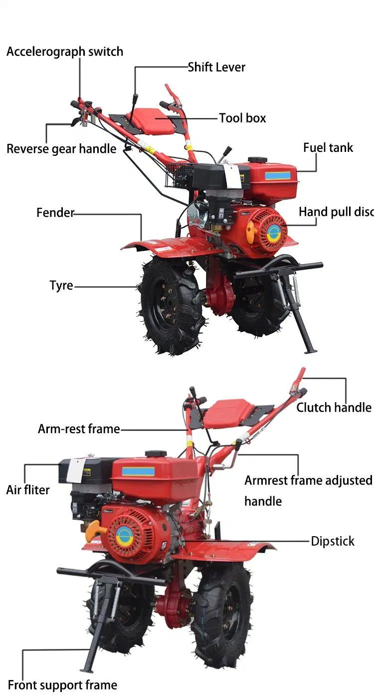 170f 7HP Gasoline Micro Tiller with Gear Drive and Belt Drive