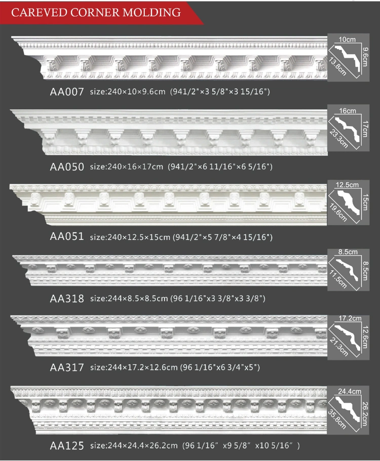 Elegant PU Cornice Magnificent Luxurious Home Interior Density Urethane Crown Molding Density Urethane