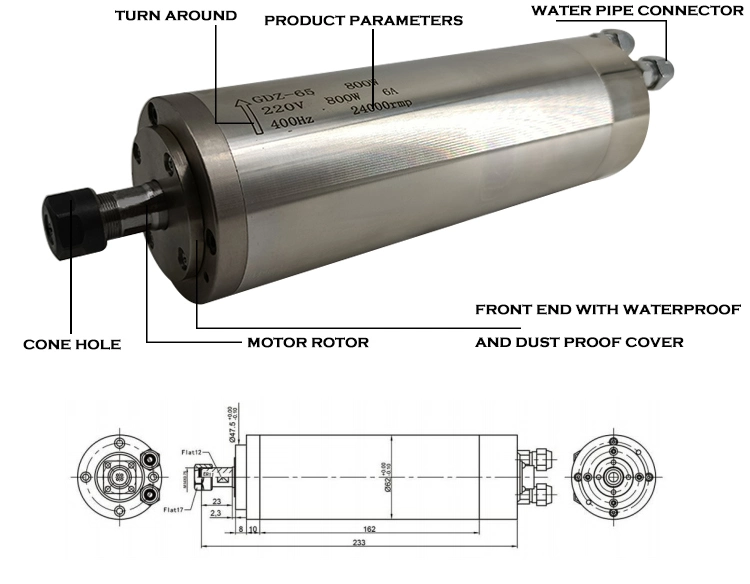 Water Cooling 0.8kw Er11 24000rpm Spindle Motors for CNC Machine