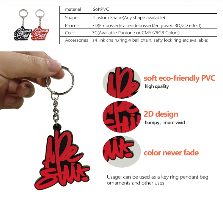 Custom Made 2D/ 3D Personalized Logo PVC Keychains with Key Ring