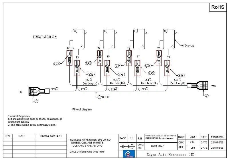 G5s05 Series Basic Micro Switch G5s05-Eip050-01 Wire Harness