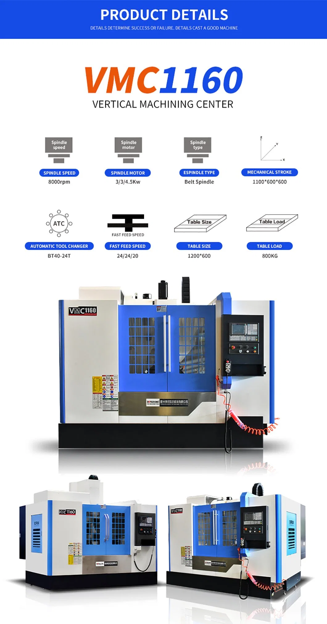 5-Axis Vertical Machining Center Vmc1160 CNC Milling Machine Vmc855