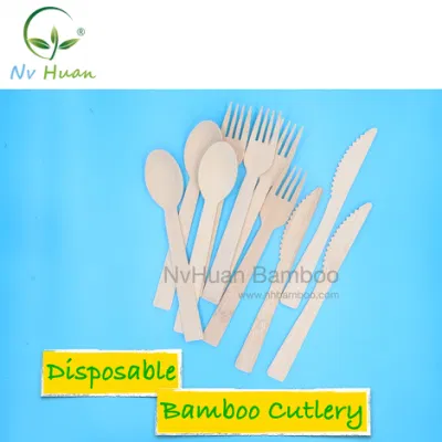  Bamboo Wooden Tableware Disposable Spoon Knife Fork Biodegradable Cutlery Set