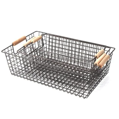 Metal Storage Basket with Handle for Closet Food Organizer
