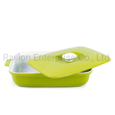 New Design Classic Glossy Finish Solid Color Green Ceramic Bakeware Set with Lid