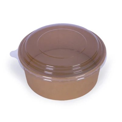 100% Eco Friendly Disposable Brown Kraft Paper Salad Bowl with Lid