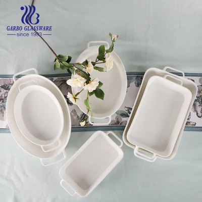 Wholesale Plain White 9′′ / 11′′ / 12.5′′ Oval Ceramic Baking Tray Baking Dish with Handle (TZ3-TC6502111616)
