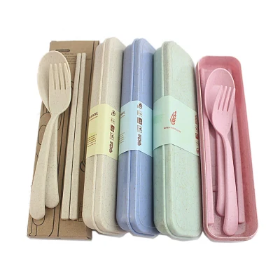 Reusable Flatware Tableware Wheat Straw Cutlery Set with Case