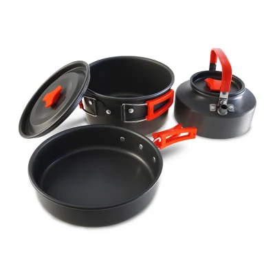 Kinggear Cooking Pot Pans Camping Cookware Mess Kit 3 in 1 Camp Cooking Set