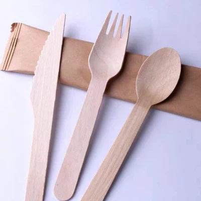 Biodegradable Natural Food Grade Birch Wood Tableware for Lunch Wooden Forks for Cooking Set for Kitchen Honey Salad Dessert Dinner Tableware Wooden Cutlery