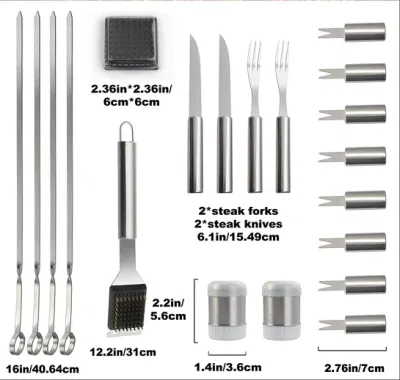 Stainless Steel BBQ Tools Set Barbecue Grilling Utensil Accessories Cooking Tools Kit with Camping Outdoor Aluminum Box