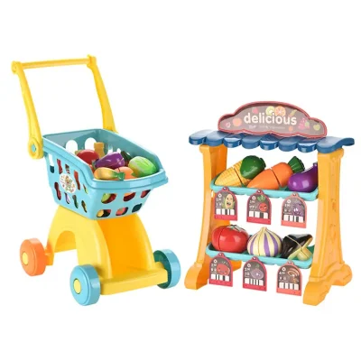 Play House Toy Combination Educational Plastic Pretend Play Shopping Game Mini Fruit Cart Colorful Educational Kitchenware Toys Kitchen Sets