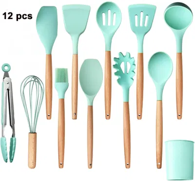 12 PCS Reusable Silicone Cooking Stainless Steel Camping Kitchen Utensil