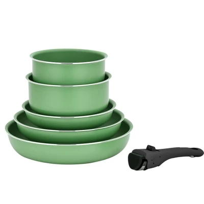 Kitchen Cookware Set with Ceramic Non-Stick Coating Pan Pot Detachable Removable Handle