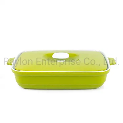 Newly Developed Classic Glossy Finish Solid Color Green Ceramic Bakeware with Lid