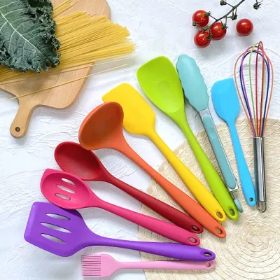 10PCS Silicone Cooking Utensils Set, Food Grade Safety Silicone Utensils, 480º Fheat Resistant Kitchen Tools, Seamless Easy to Clean