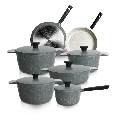 Die Cast Cookware Ceramic Pan Cooking Granite Cookware Set with Aluminum Lid