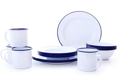 Enamel Tableware Sets Bowl/Mug/Plate Carbon Steel Enamel Dinnerware Sets for Camping