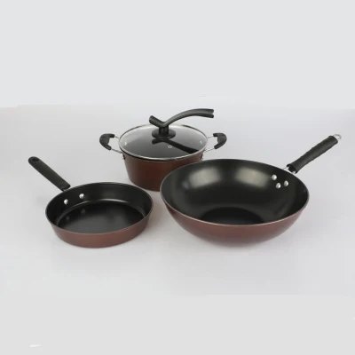 Fine Iron Non-Stick 3 Piece Set Frying Pan Soup Pot Set Cookware