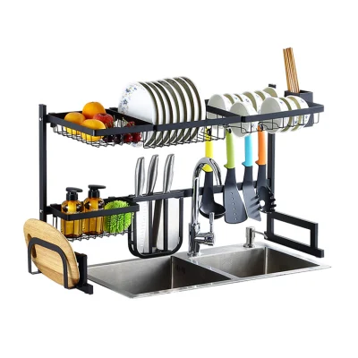 Sink Storage Kitchen Large Capacity Single Double Trough Storage Rack Multi-Purpose Drain Rack for Dishes and Tableware