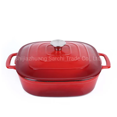 Cast Iron Cookware Enameled Covered Shallow Soup Tureen