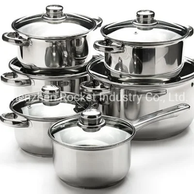 Wholesale 12 PCS Non-Stick Cooking Pots Stainless Steel Kitchen Ware Cookware Sets